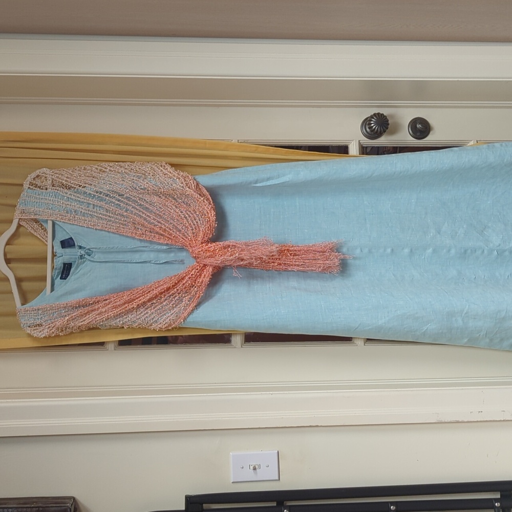 Liz Claiborne full length Linen sundress robin egg blue (Shawl not included)